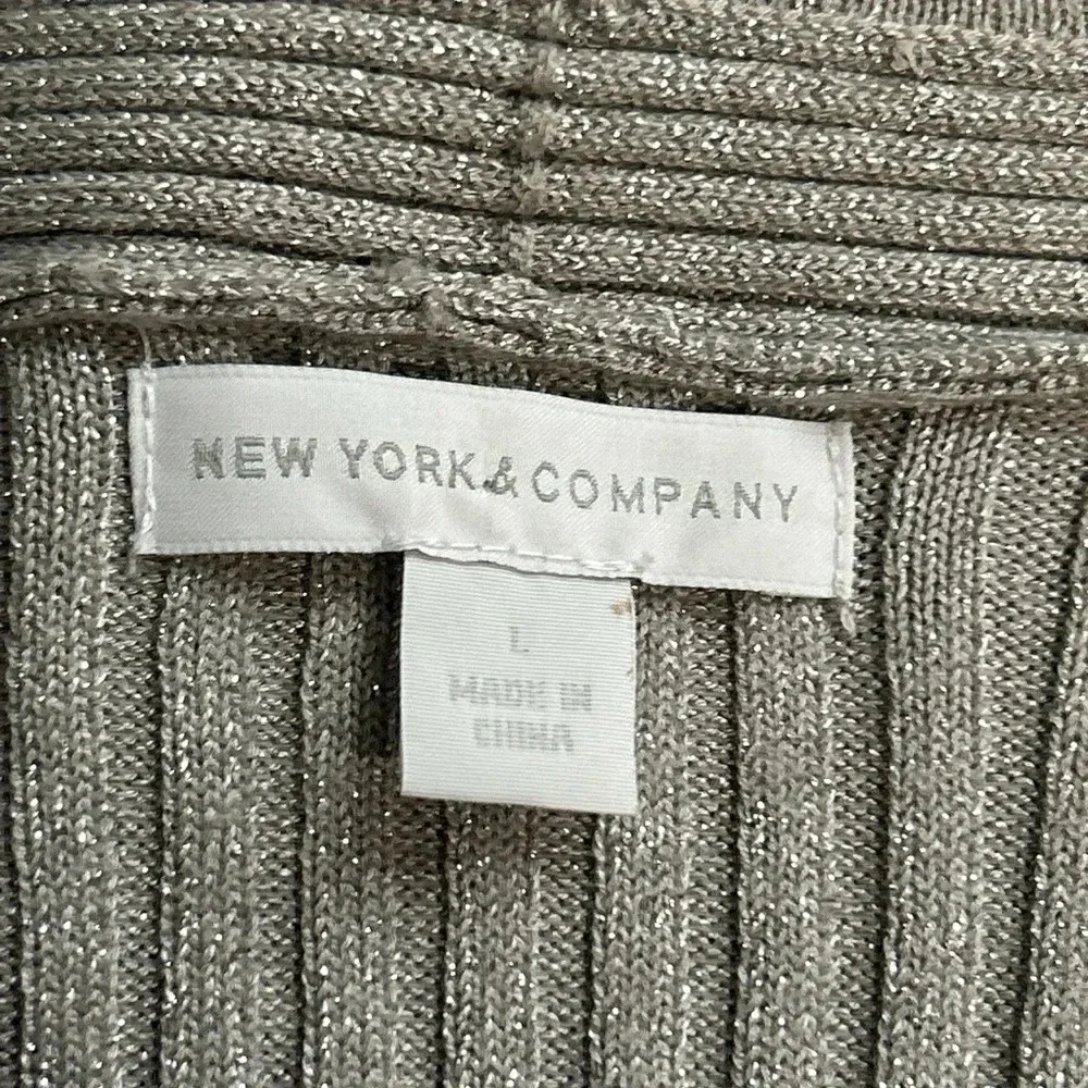 New York & Company Women’s Large‎ Silver Metallic Waterfall Cardigan Sparkle